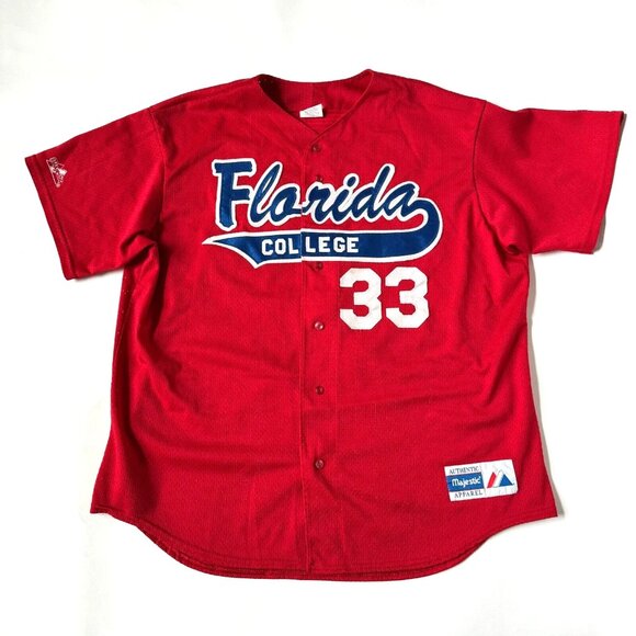 Florida College Mens XL Majestic Vintage Baseball Jersey #33 Red Blue White Mesh - Picture 1 of 12